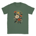 Gelato front mockup of A Brighter Ordinary botanical graphic on the Military Green Gildan 64000 T-shirt