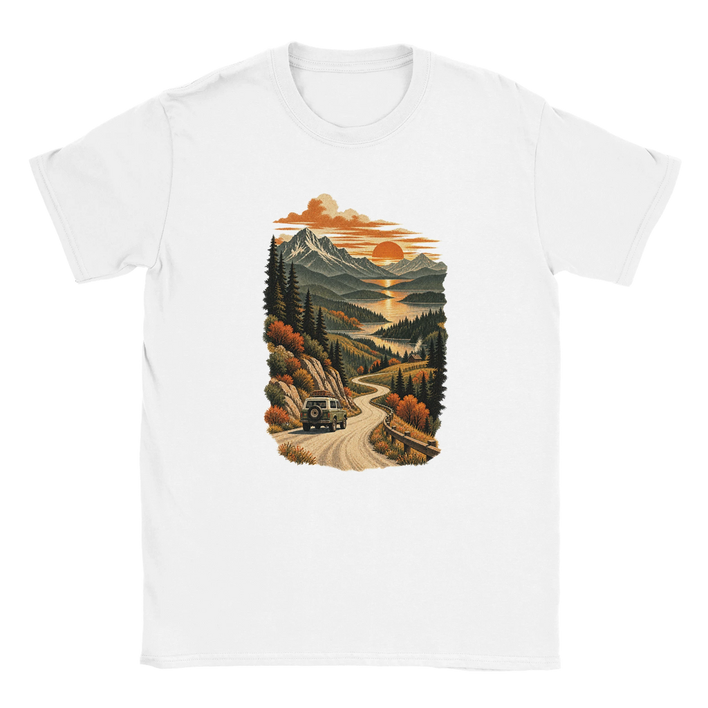 Gelato front mockup of The Long Way Home landscape graphic on the Sand Gildan 64000 T-shirt