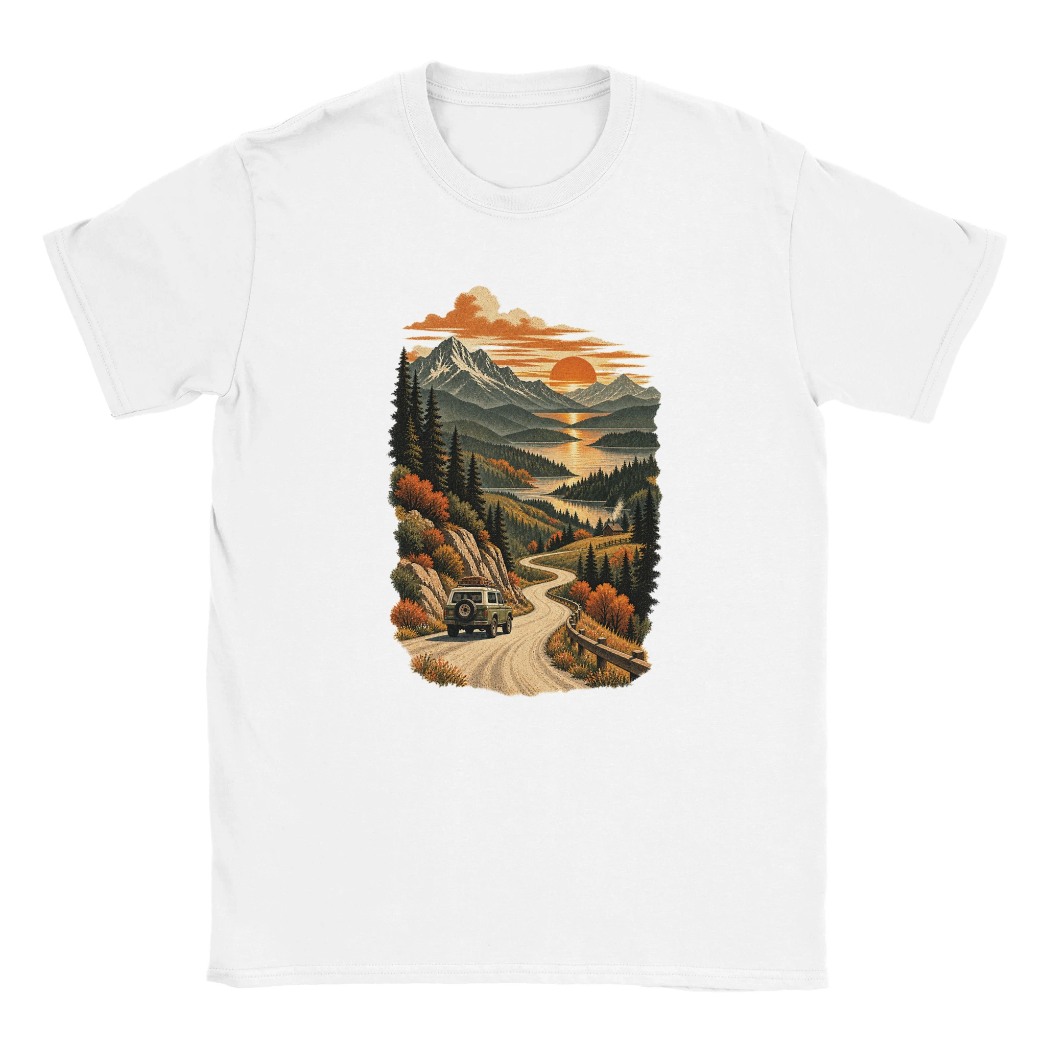 Gelato front mockup of The Long Way Home landscape graphic on the Sand Gildan 64000 T-shirt
