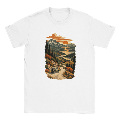 Gelato front mockup of The Long Way Home landscape graphic on the Sand Gildan 64000 T-shirt